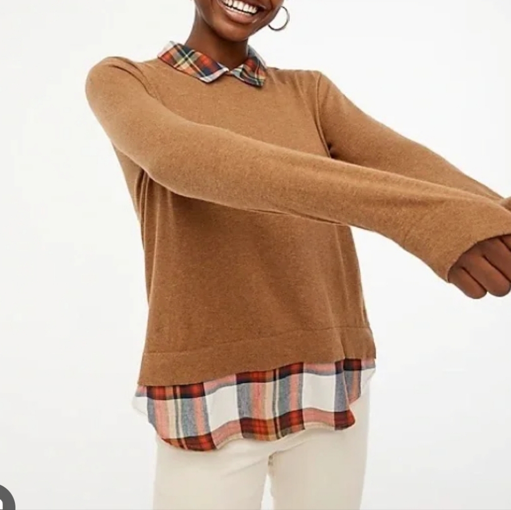 J.Crew Tartan Woven Collar Sweater in Juniper Plaid Flannel Size Small